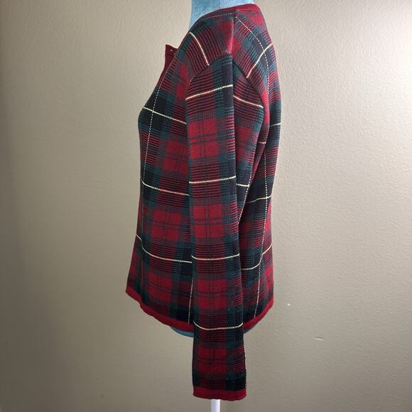 Talbots women S Cardigan Merino Wool Button Red Christmas Plaid made in Italy - Picture 3 of 16